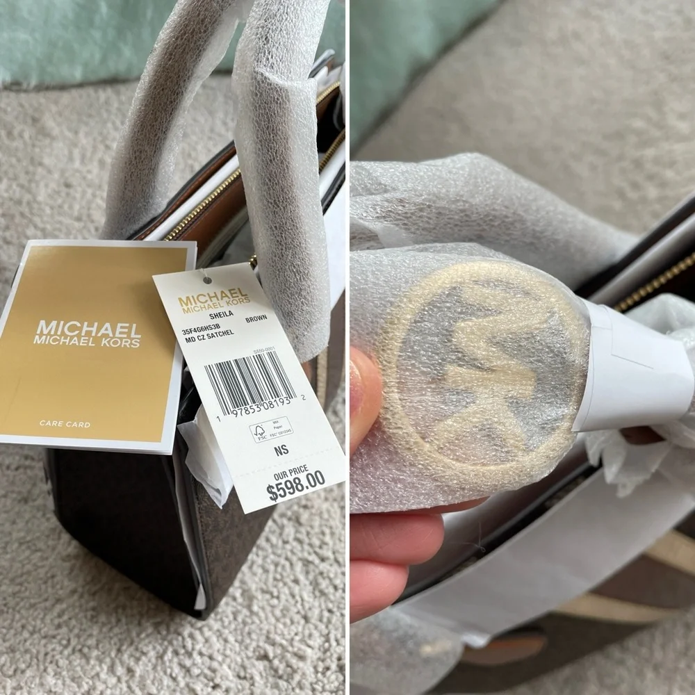 Michael Michael Kors MK Logo Sheila Medium Signature Metallic Satchel Purse